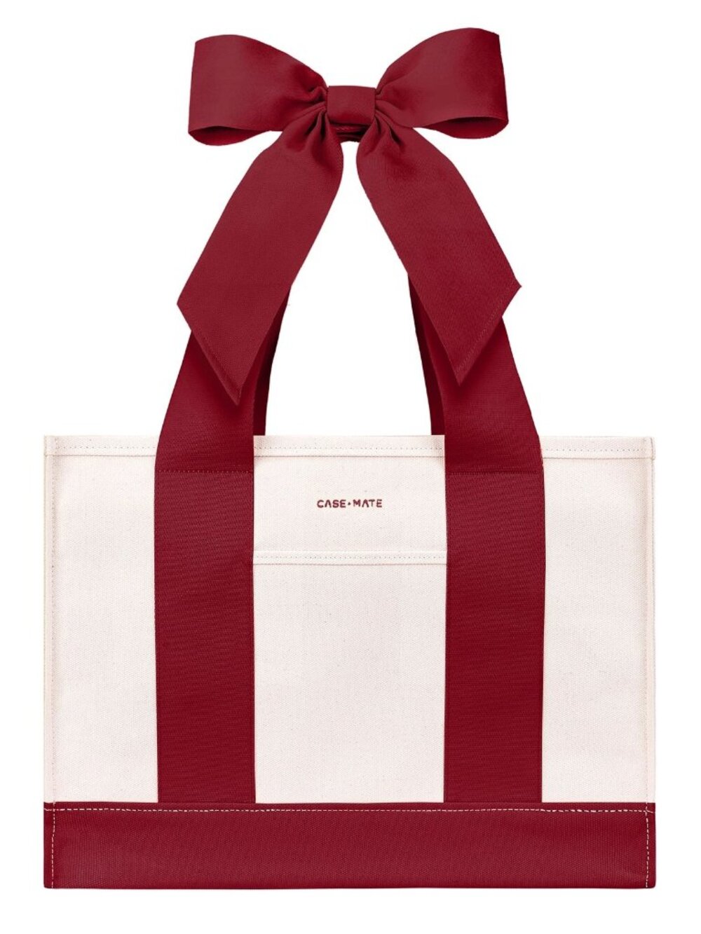 Case-Mate Cranberry Bow Canvas Tote Bag Large Shoulder Holiday Shopper NWT
